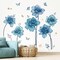 Large Blue Flowers Wall Stickers Peony Floral Plants Butterfly Peel